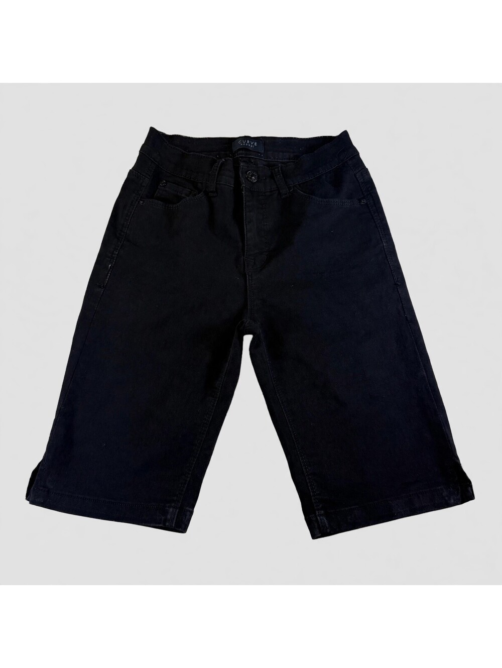 Curve Appeal Black Bermuda Denim Shorts Womens 2/26 Stretch Button Fly